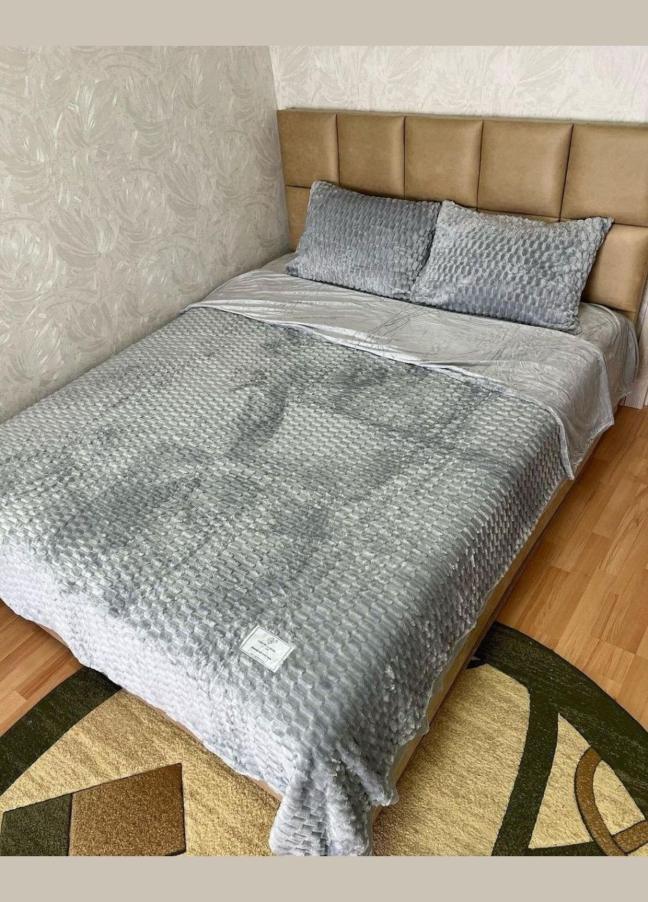 Зимове Постільна білизна велюр Євро 200х230 наволочка 50х70 2шт Сірий (П4К-vik-shahmatka-001-01) No Brand (316230829)