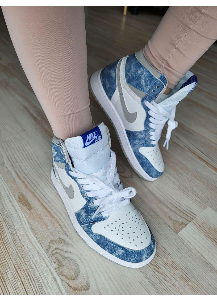 КРОССОВКИ ЖЕНСКИЕ NIKE AIR JORDAN 1 HIGH BLUE НАЙК АИР ДЖОРДАН No Brand белые демисезоны (369392504)