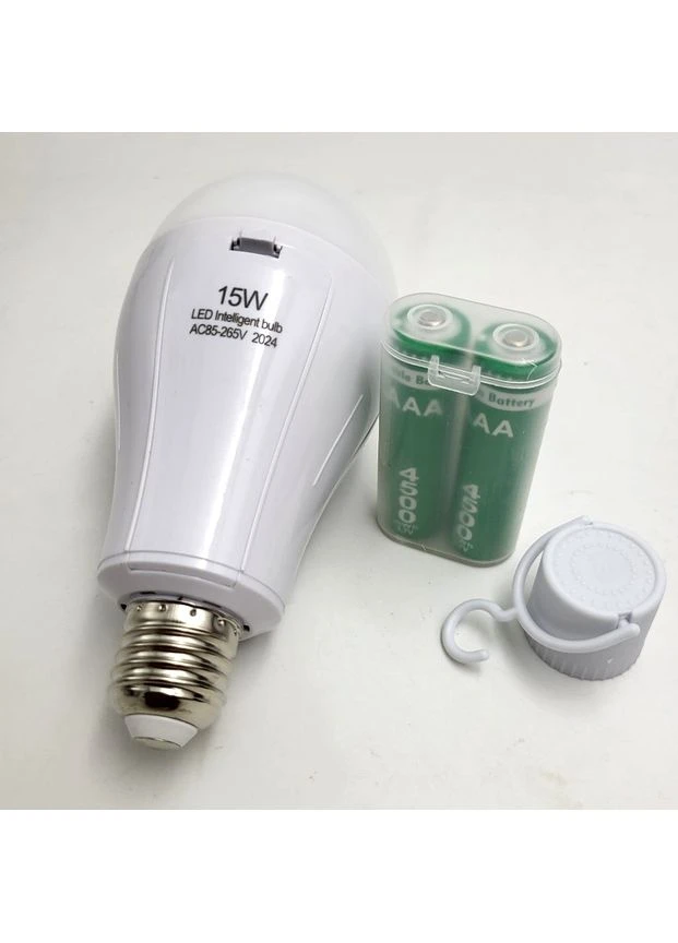 Светодиодная LED лампа аккумуляторная (съемные 2x18650) автономная аварийная 3 режима яркости 15W лампочка цоколь E27 No Brand (392093775)