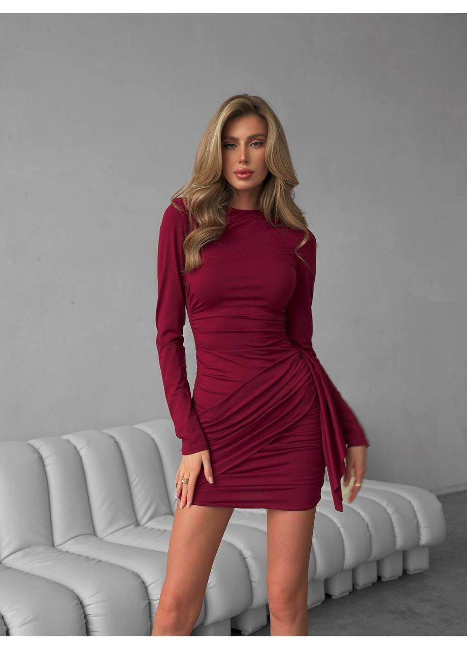 Бордовое праздничный, коктейльное, деловое, откровенный, повседневный, кэжуал, джинсовое, вечернее эффектное платье мини Україна