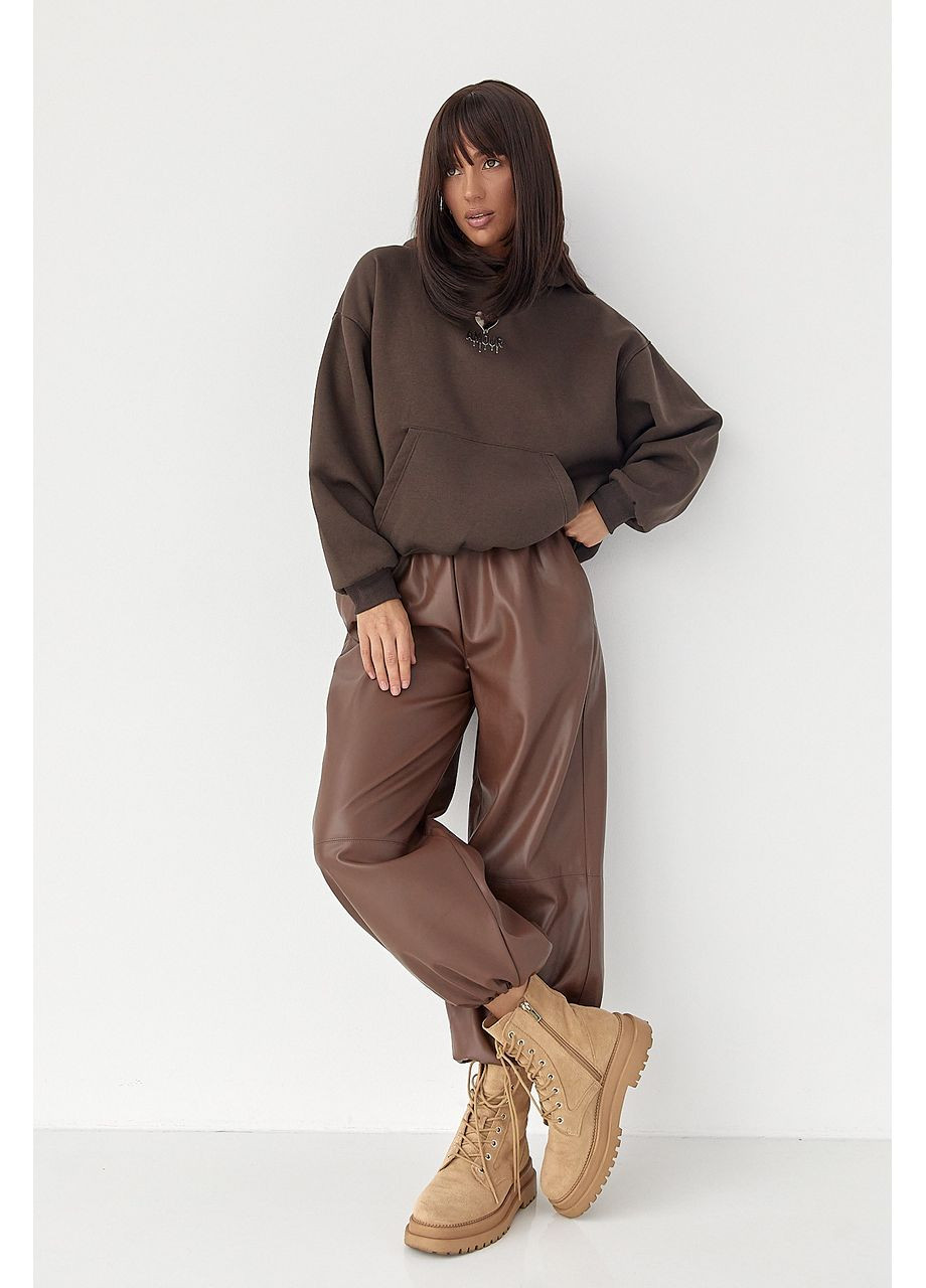 Утепленное худи с капюшоном - коричневый цвет Lurex (370602071)