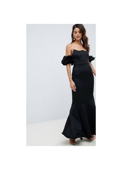 Черное платье макси с родными плечами и юбкой рыбкой Asos