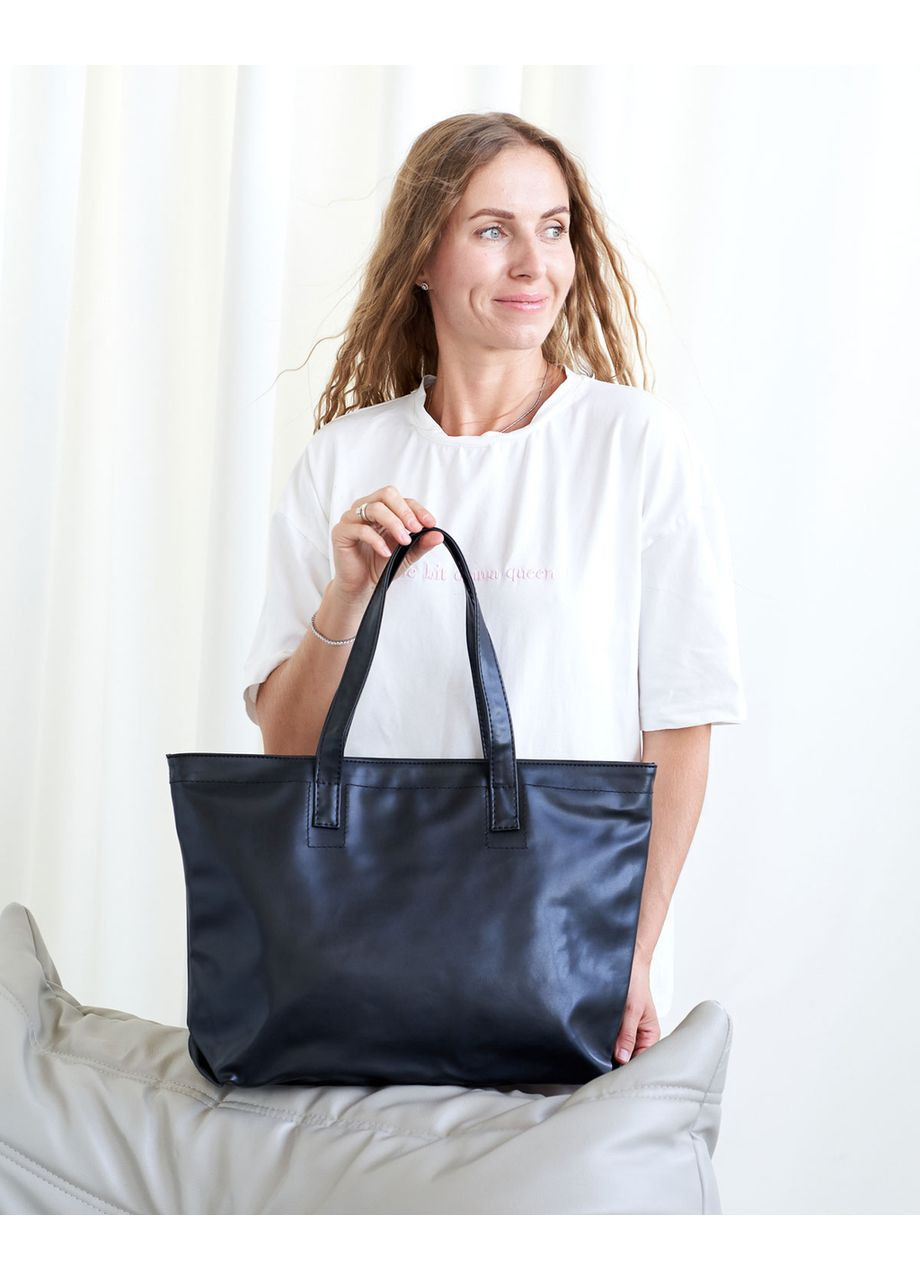 Жіноча сумка-тоут з текстильною підкладкою всередині і кишенями чорного кольору «Беніта» WeLassie (364963449)