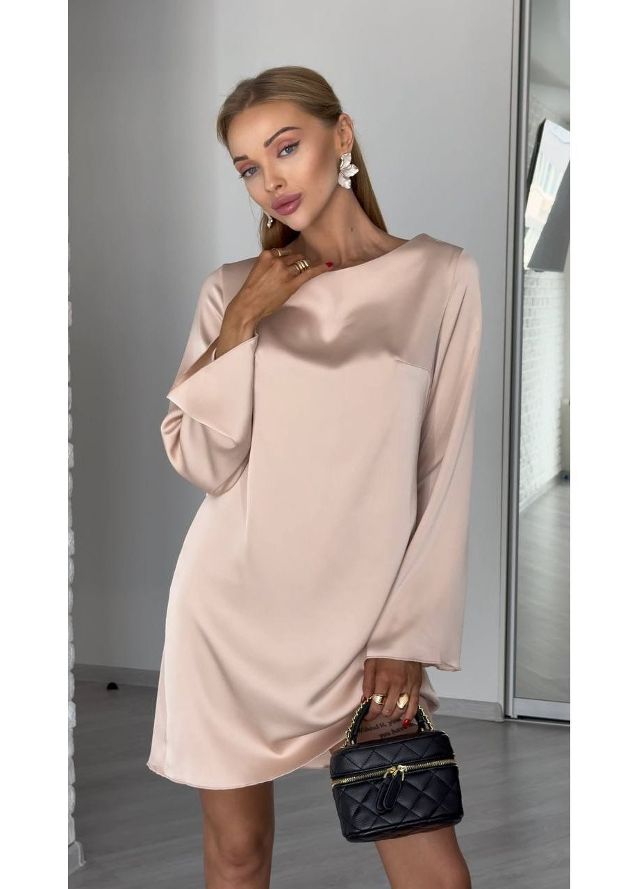 Бежева повсякденний, коктейльна, вечірня, кежуал жіноча сукня з відкритою спиною No Brand однотонна