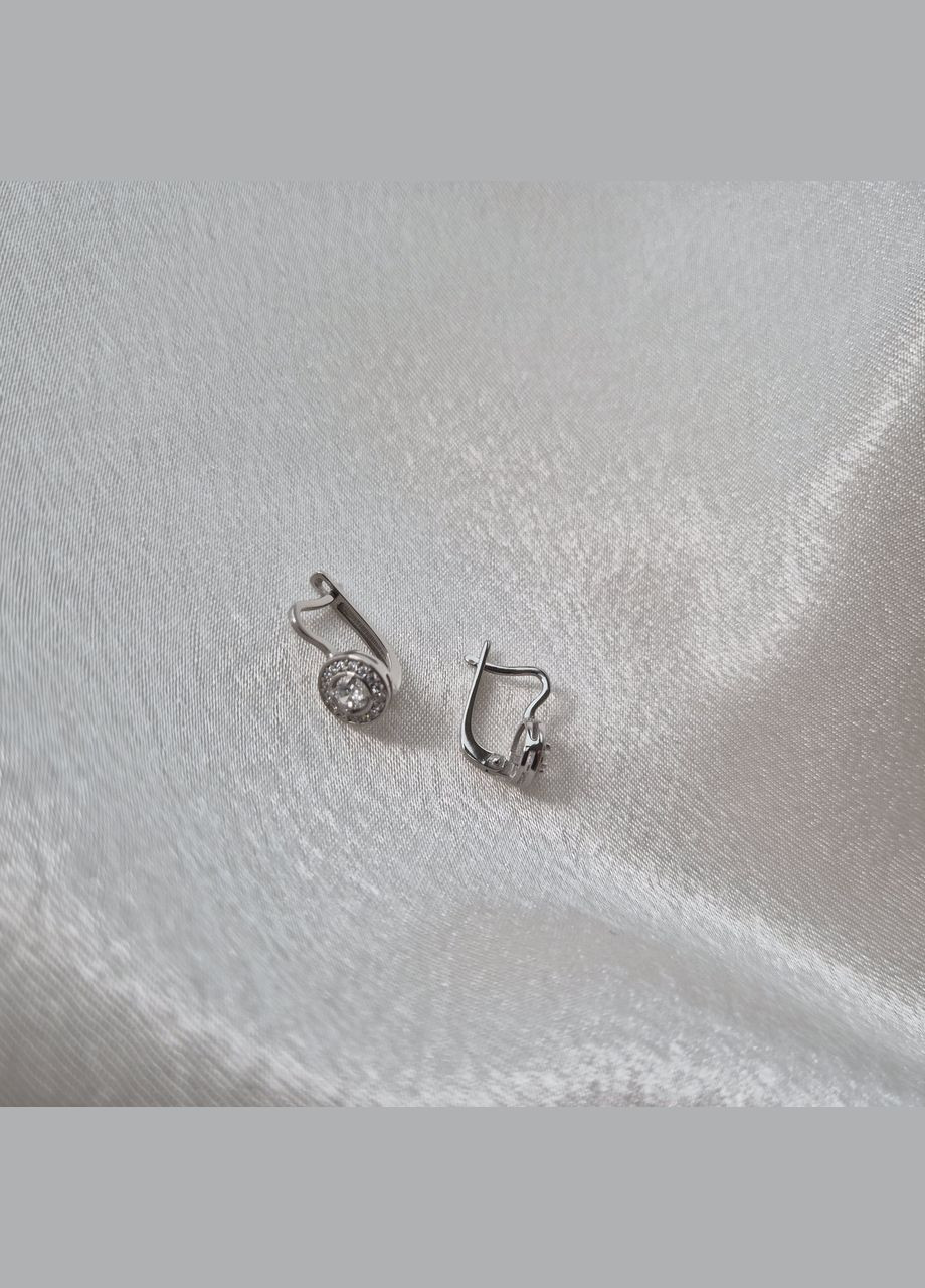 Срібні сережки Коло із Білими каменями срібло 925 проби Родоване 1624с 1.76г No Brand (322773866)