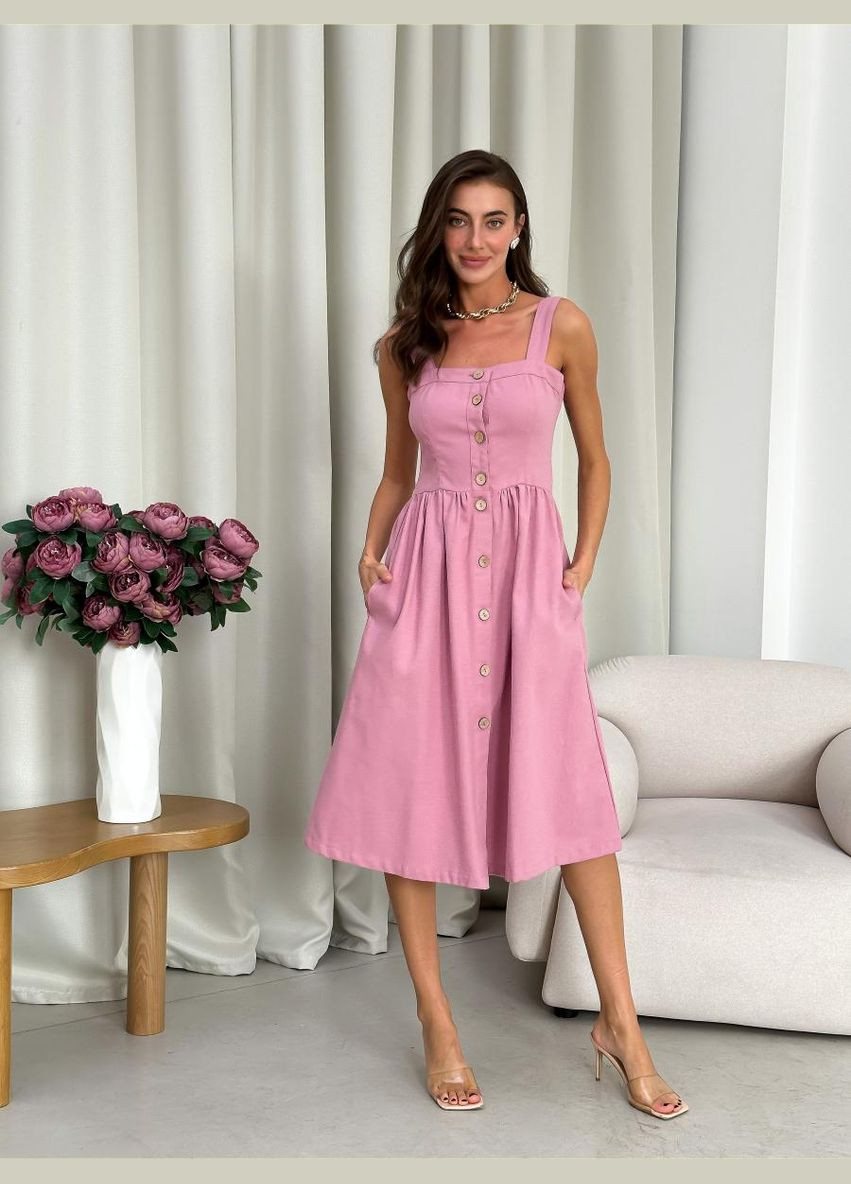 Розовое кэжуал платье на пуговицах Art Knit однотонное