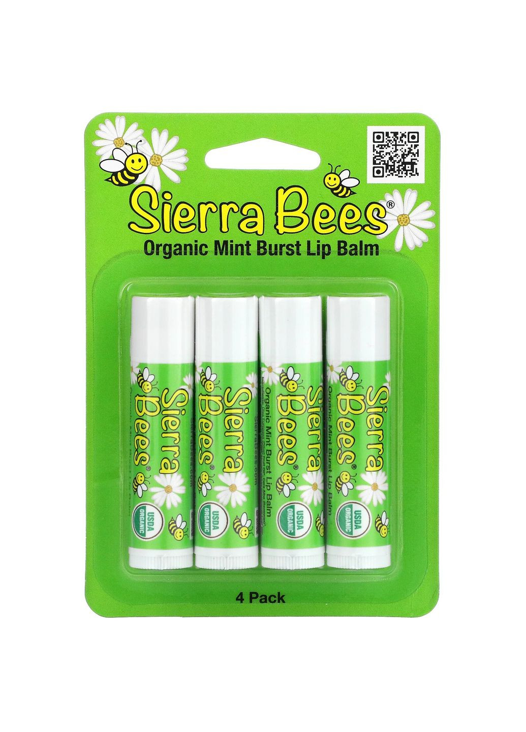 Набір органічних бальзамів для губ, "М'ятний вибух", Mint Burst, Organic Lip Balms, 4 в упаковці, 4,25 г кожний Sierra Bees (306852839)