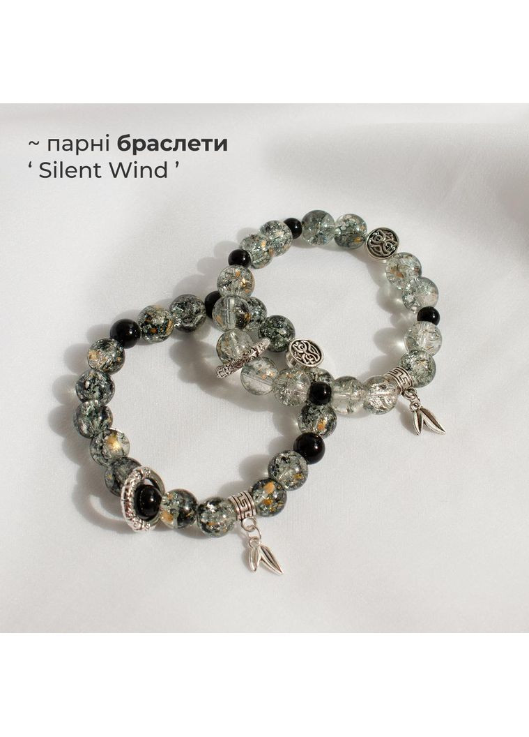 Асимметричный браслет со стеклянными бусинами серый с металлическими листьями альт японский панк унисекс без застежки харадзюку No Brand (369667989)