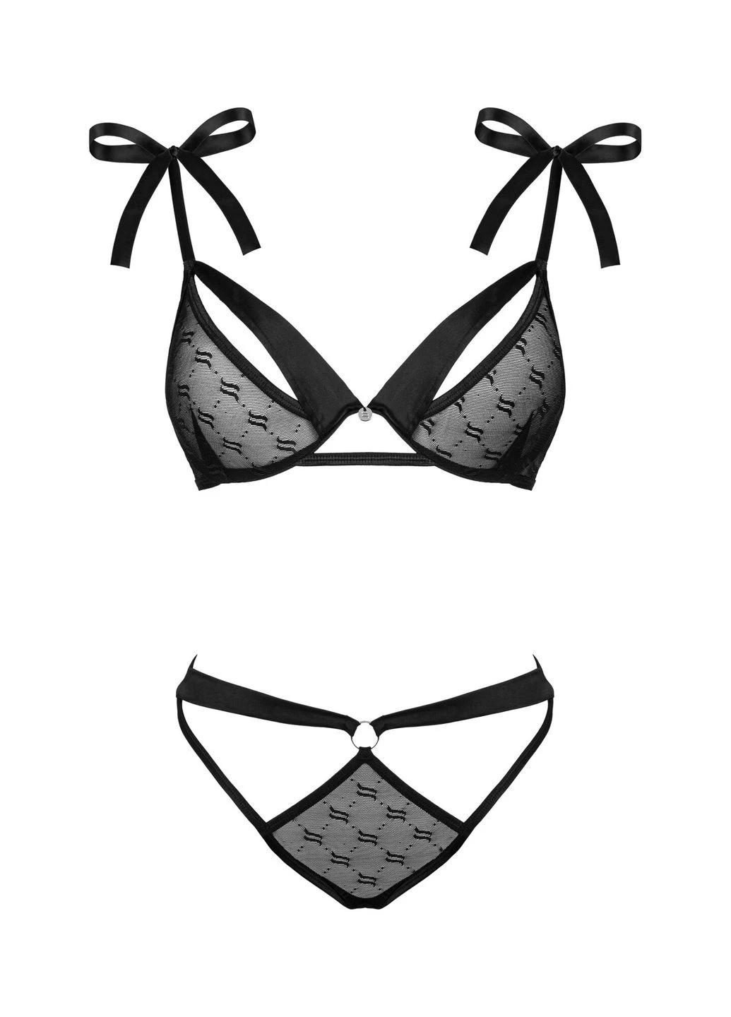 Чорний демісезонний напівпрозорий еротичний комплект obsessivia 2-pcs set black Obsessive