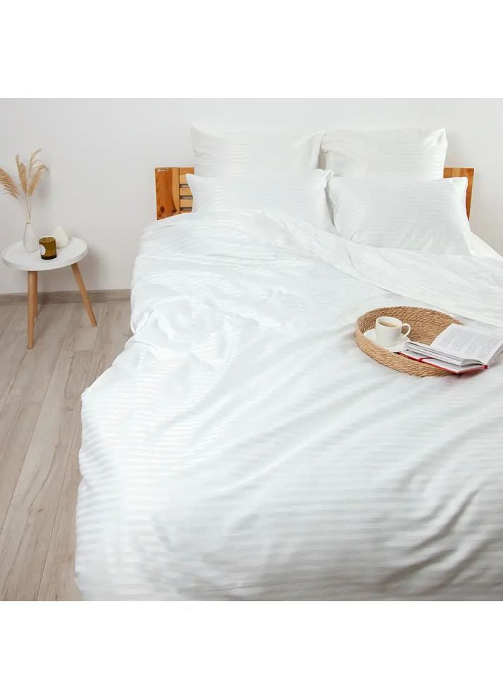 Євро комплект постільної білизни Страйп Сатин з наволочками 70*70 см, Pure Білий (27820200215) ТЕП (365851984)