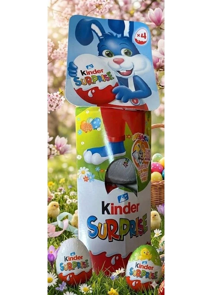 Набор Шоколадные Яйца с Игрушкой Surprise 4x Easter Bunny Киндер Праздничный Сюрприз 4шт картонный тубус 80г Kinder (386440476)