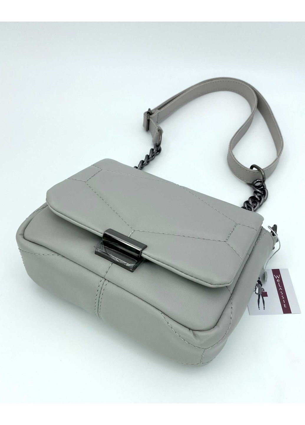 Женская сумка «Санди» экокожа серая молодежная мягкая сумка на плечо с молнией и косметичкой ProDobro (367267064)