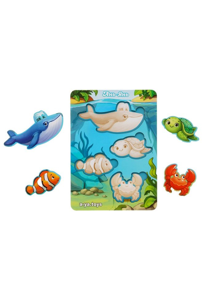 Дерев'яний пазл-вкладиш "Морські тварини-2" (ПСФ056) PSF056 фон із підказкою Ubumblebees (334160399)