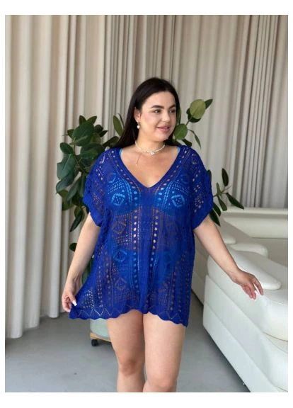 Пляжна коротка синя туніка PLUS SIZE тоненька в'язка No Brand (391249306)