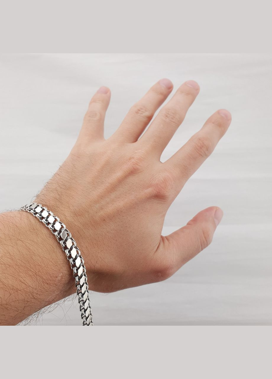 Двосторонній чоловічий срібний браслет з накладками (ширина 9 мм). Довжина 20 см ZLATO (278643668)