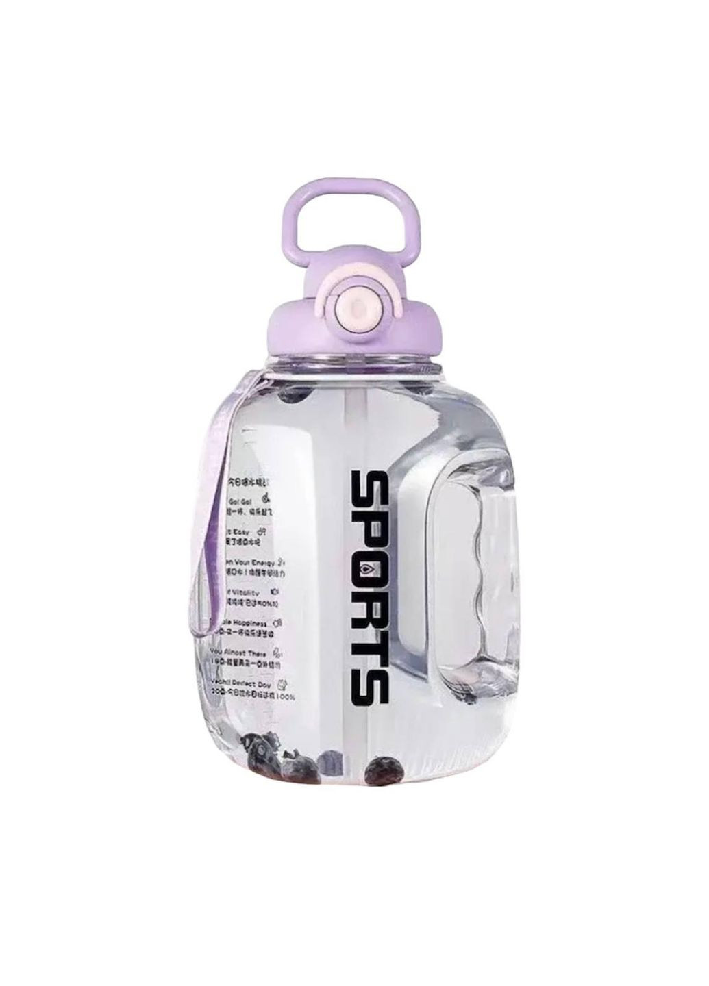 Фиолетовая прозрачная бутылка для воды, 1600 мл, с соломинкой внутри. No Brand (278234413)