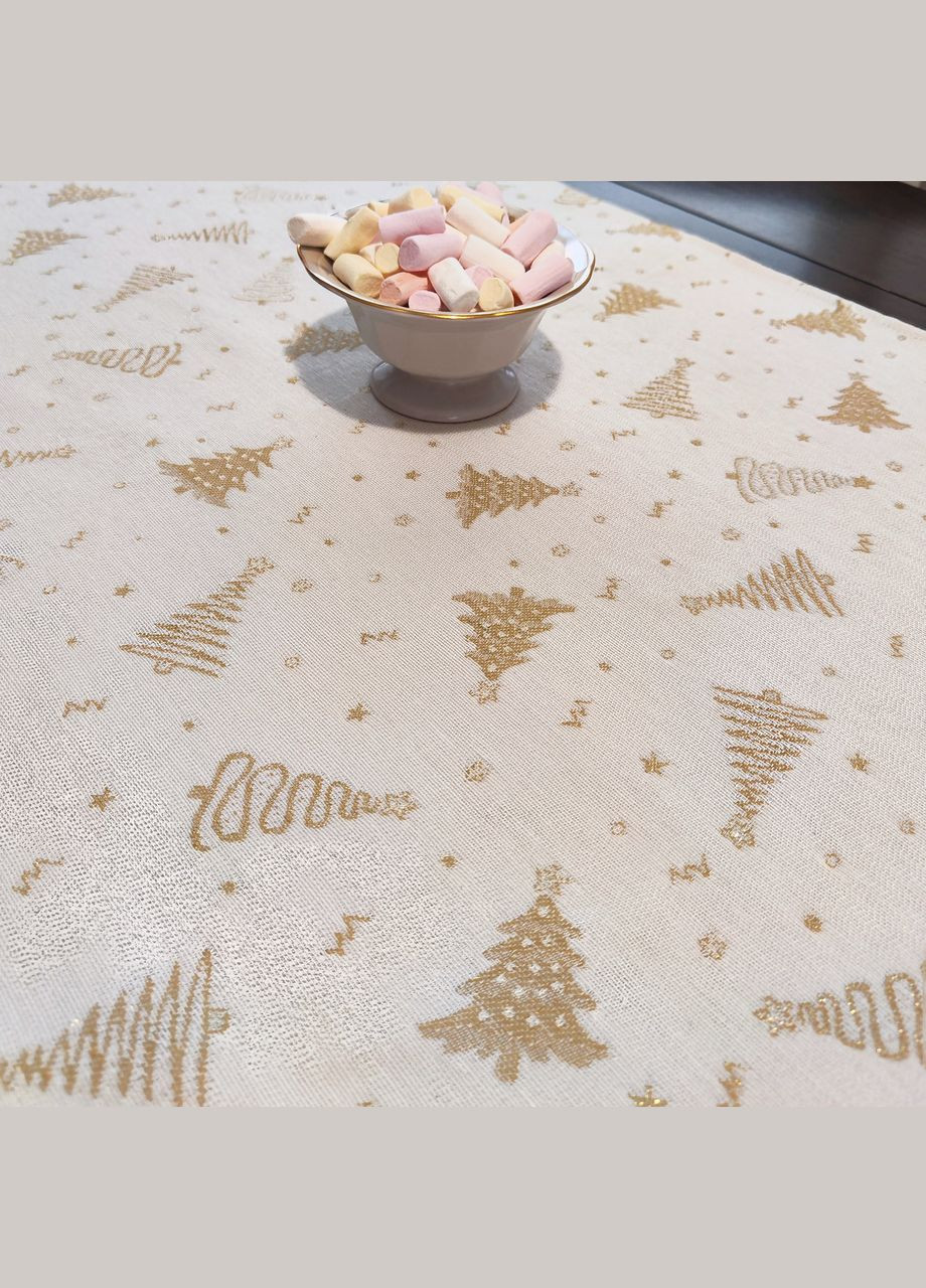Новогодняя скатерть дорожка на стол бежевая с золотым люрексом, декоративная дорожка на новогодний стол 180, 45 Maystat (306812348)