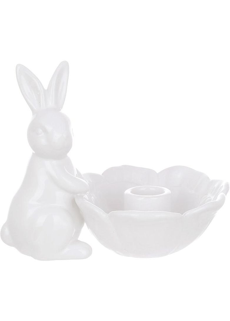 Свічник керамічний "Кролик з Квіткою" 16х12х13см, білий Bona (372293509)
