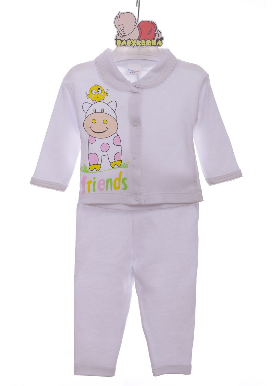 Біла піжама з довгим рукавом білий трикотажна корівка 86 см (37703) BABYKROHA