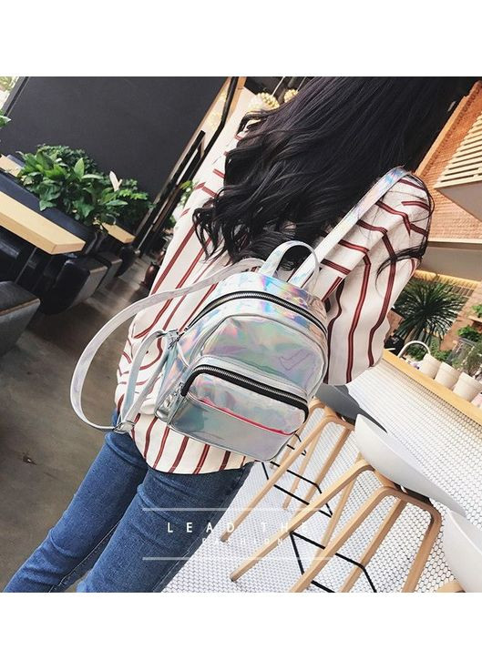 Детский рюкзак блестящий отражающий для девочек малый розовый 18x10x23 см из ПУ кожи No Brand (351536898)