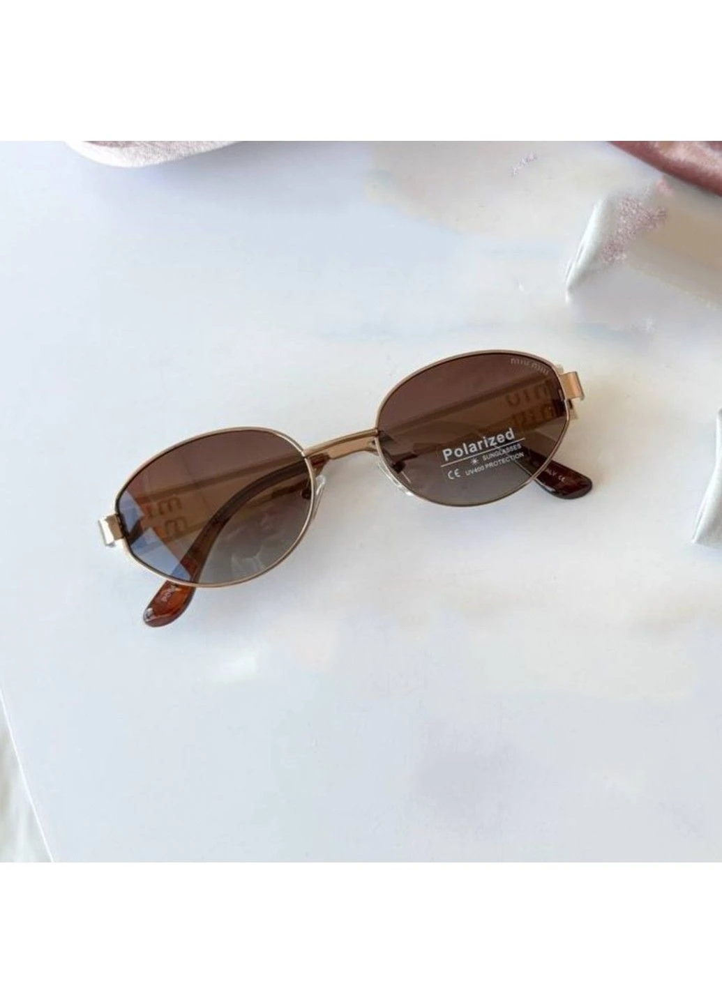 Сонцезахисні окуляри овальні Miu Oval коричневі з золотом та бежевим No Brand (332609540)