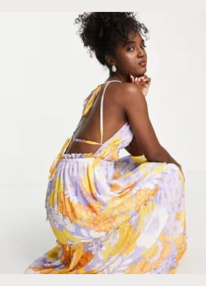 Комбинированное пляжное платье с пышной юбкой Asos с цветочным принтом