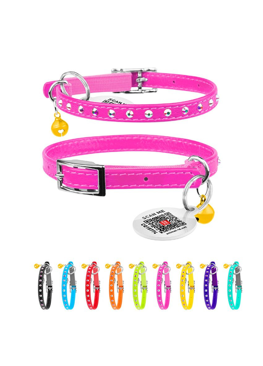 Ошейник Glamour с резинкой, для кошек (ширина 9мм, длина 22-30см) розовый WAUDOG (322642402)