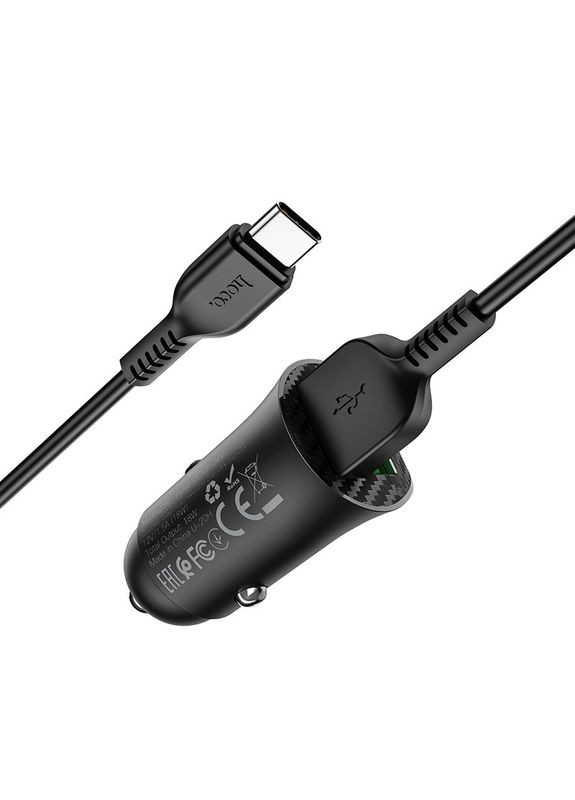 АЗП Z39 Farsighted dual port QC3.0 Car charger set (Type - C) Black Hoco (297456550)