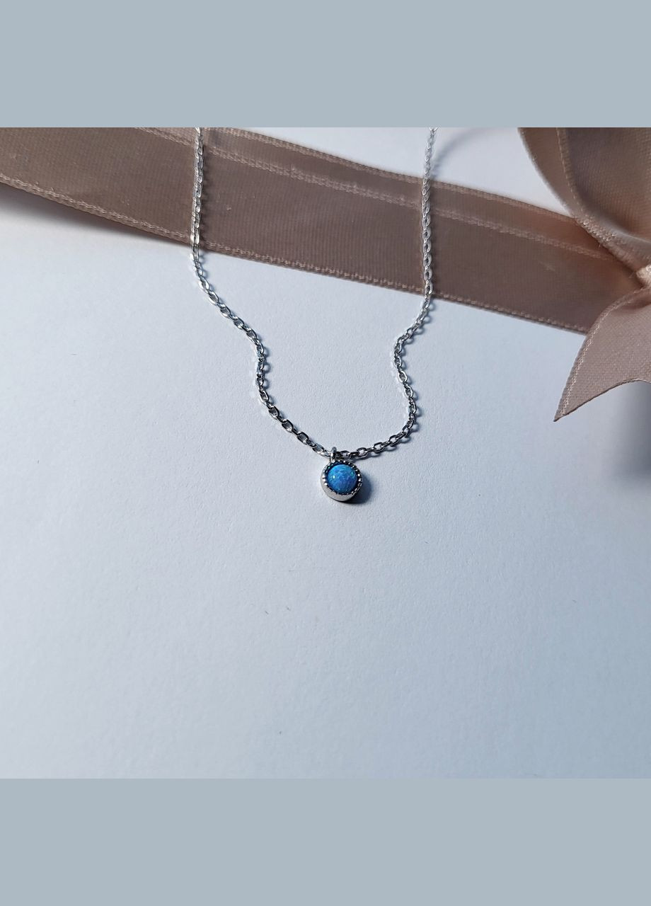 Срібний ланцюжок кольє з підвіскою Коло з блакитним Опалом срібло 925 проби Родоване кл2опг/1008ш до 42 см 1.50г No Brand (306854845)