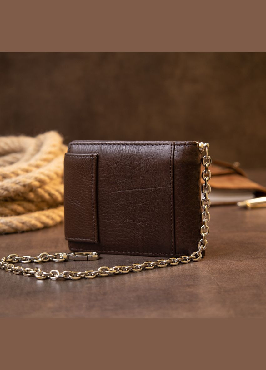 Портмоне унисекс на цепочке кожаное с отделениями для карт коричневое (sku_20425) No Brand (327819383)