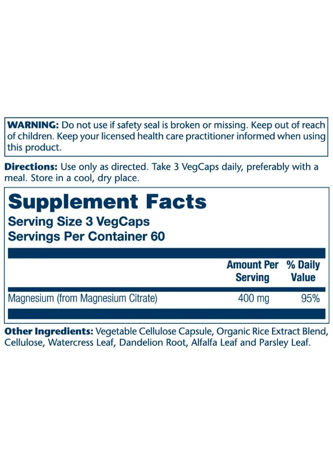 Magnesium Citrate 400mg - 180 vcaps Solaray (394579888)