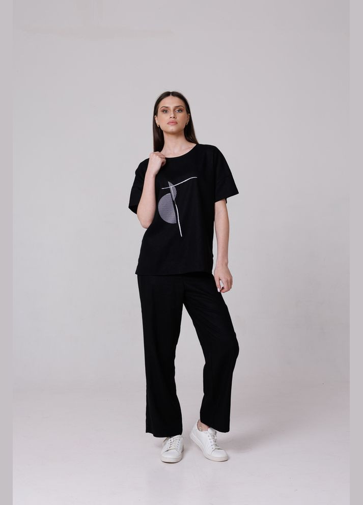 Чёрная женская чёрная блуза с вышивкой из льна mktl5259/3 Modna KAZKA