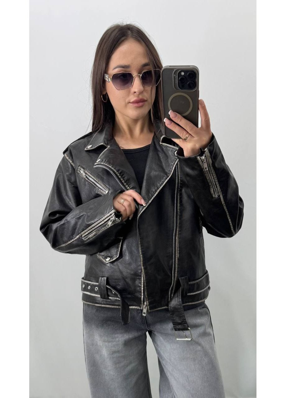 Чорна куртка косуха подовжена,екошкіра Україна