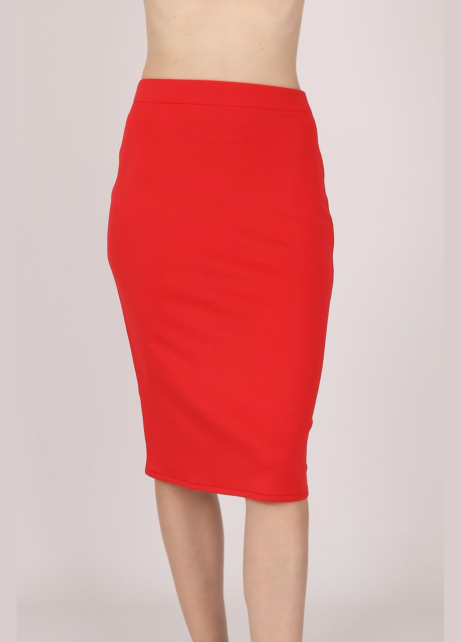 Красная офисная юбка-карандаш по колено, классическая, трикотажная, однотонная, женская. No Brand карандаш