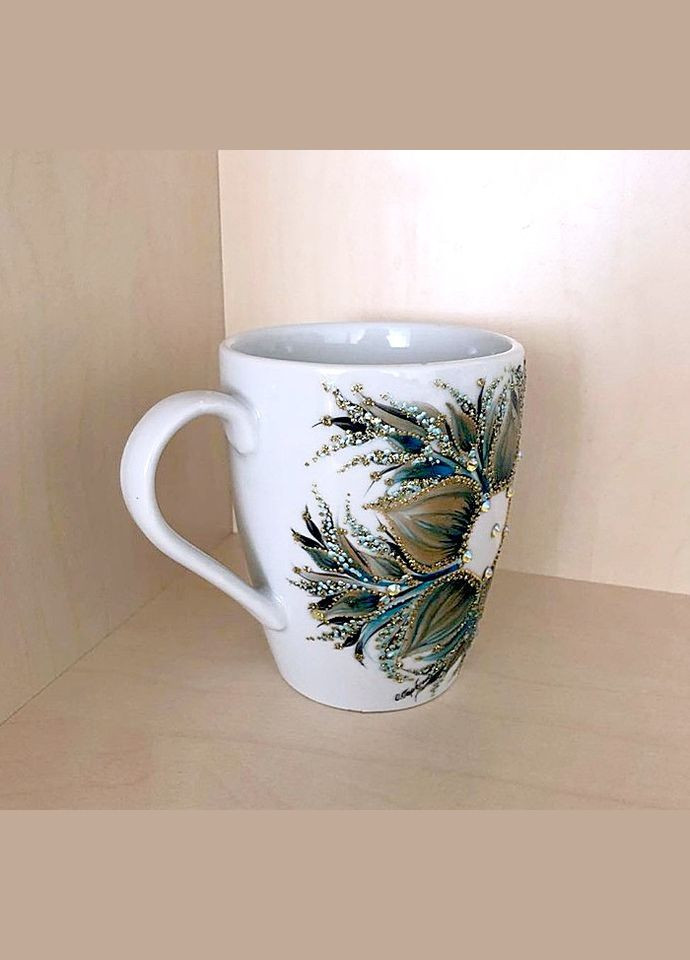 Чашка біла керамічна з авторським розписом ручної роботи "Квітка папороті" No Brand (349843112)