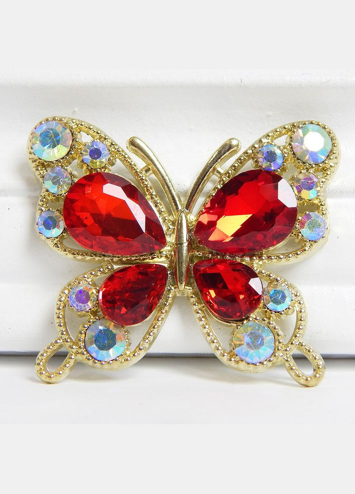 Стразовий декор Метелик, основа-золото, 40х33 мм, червоний No Brand (341730748)