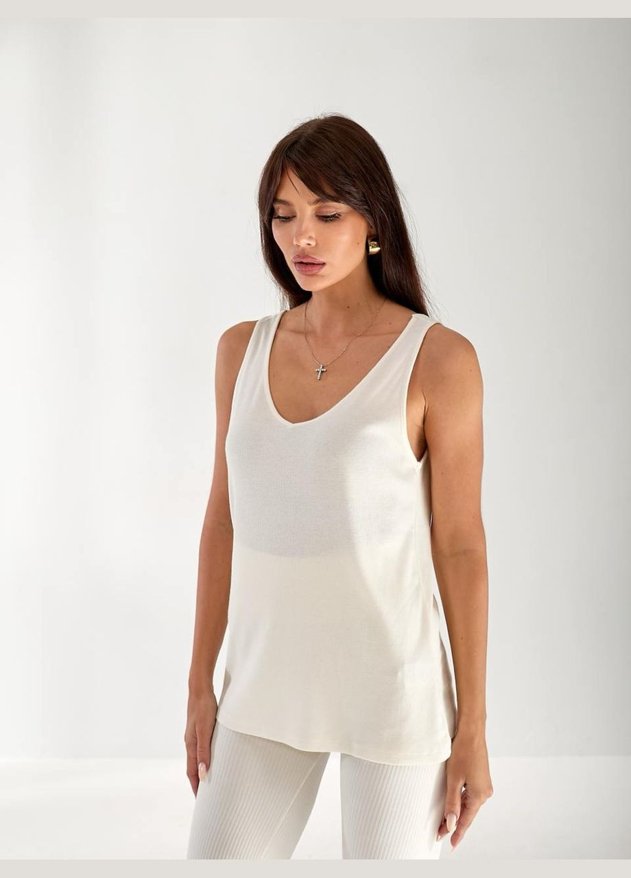 Майка базова жіноча в рубчик білого кольору 33452 No Brand — 335064132