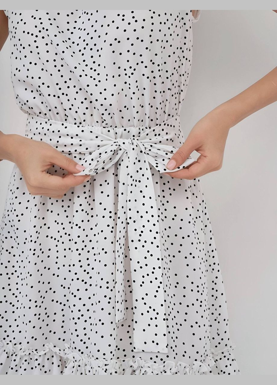 Білий красива літня сукня без рукавів, коротка легка сукня з поясом з якісного білого софту в горошок. No Brand в горошок