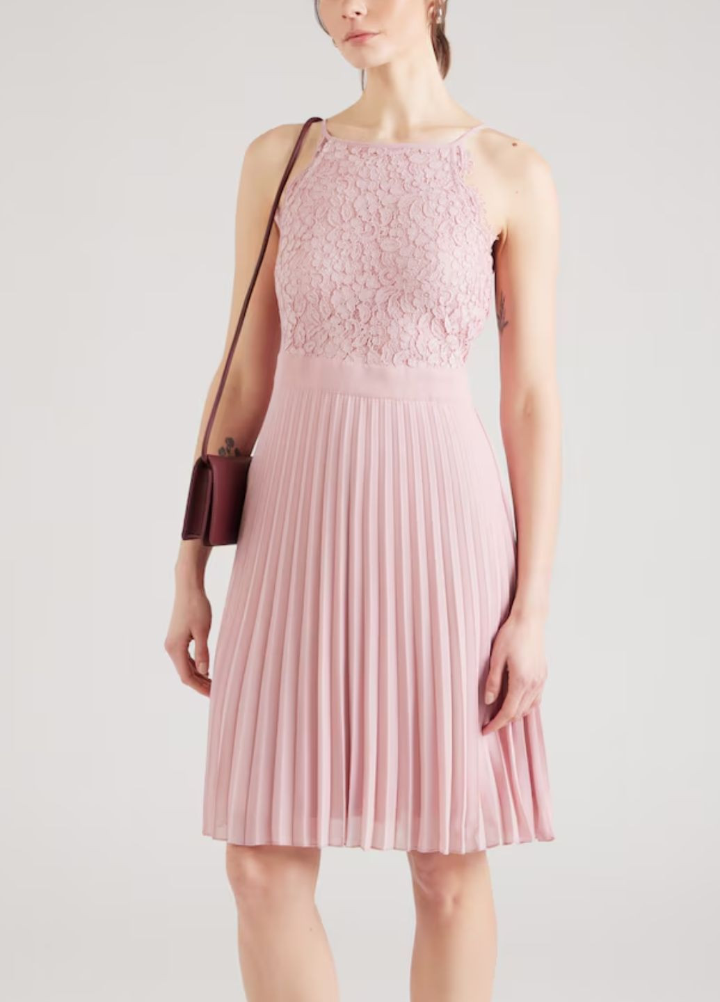 Рожева повсякденний жіноча сукня з мереживним верхом і спідницею плісированою About You однотонна