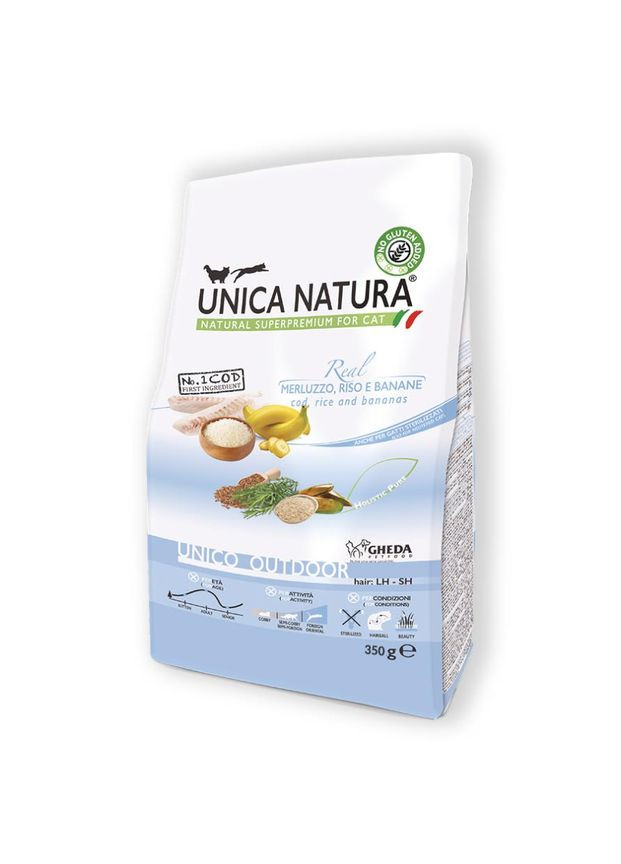 Сухий корм Unica Natura Outdoor - для вуличних котів (тріска, рис та банани) 350g Gheda (335974367)