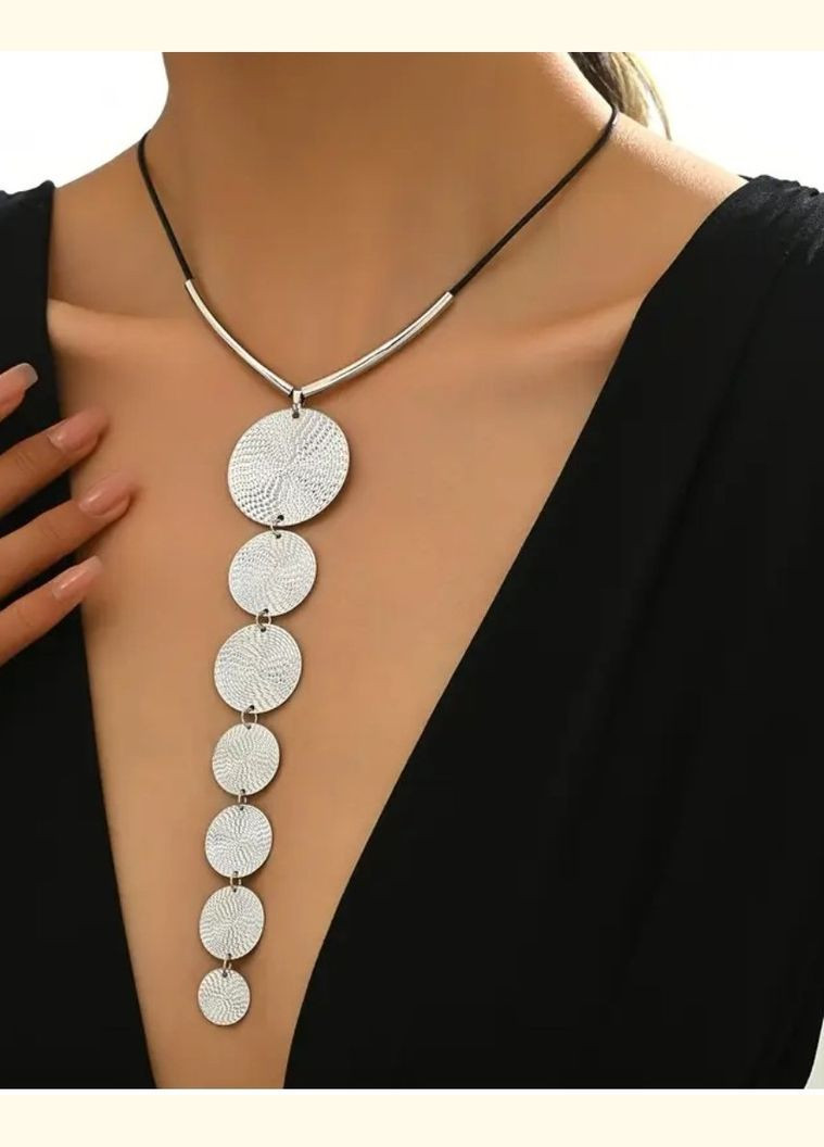 Кольє сріблясте металеве круглі диски, 1301 No Brand (346276080)