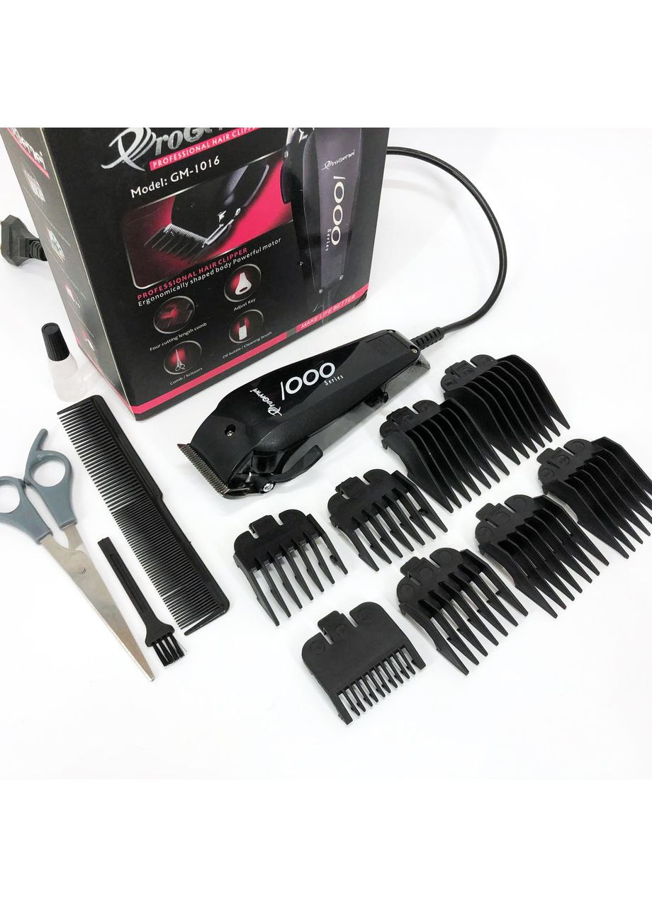 Машинка для стрижки провідна з насадками для волосся та бороди GM-1016 Pro + Ножиці та Гребінець Gemei (365812757)