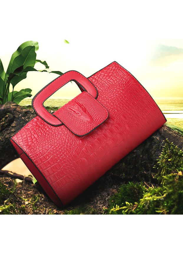 Женская сумочка клатч с крокодилом красная экокожа на плечо ProDobro (366030403)