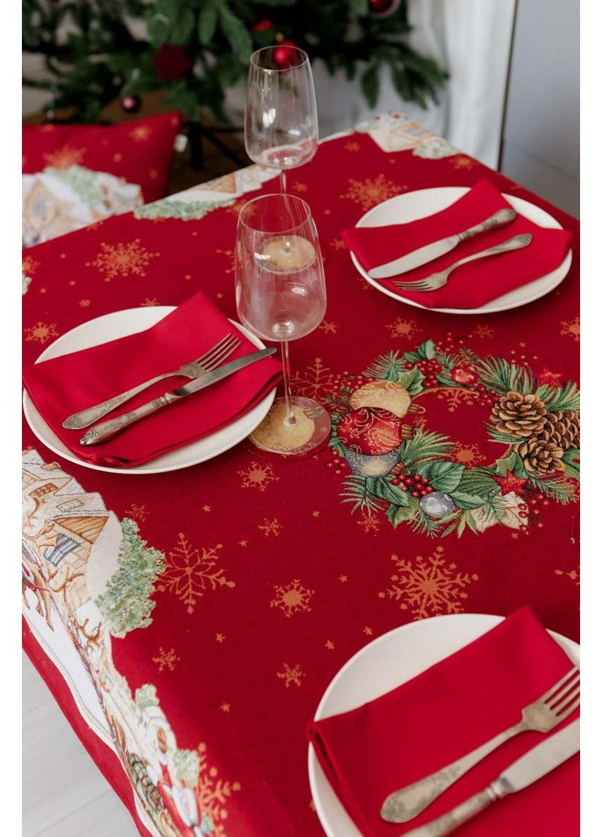 Кругла гобеленова скатертина PRESENT Новорічна декор для святкового столу текстиль для дому D136 см ProDobro (369365330)