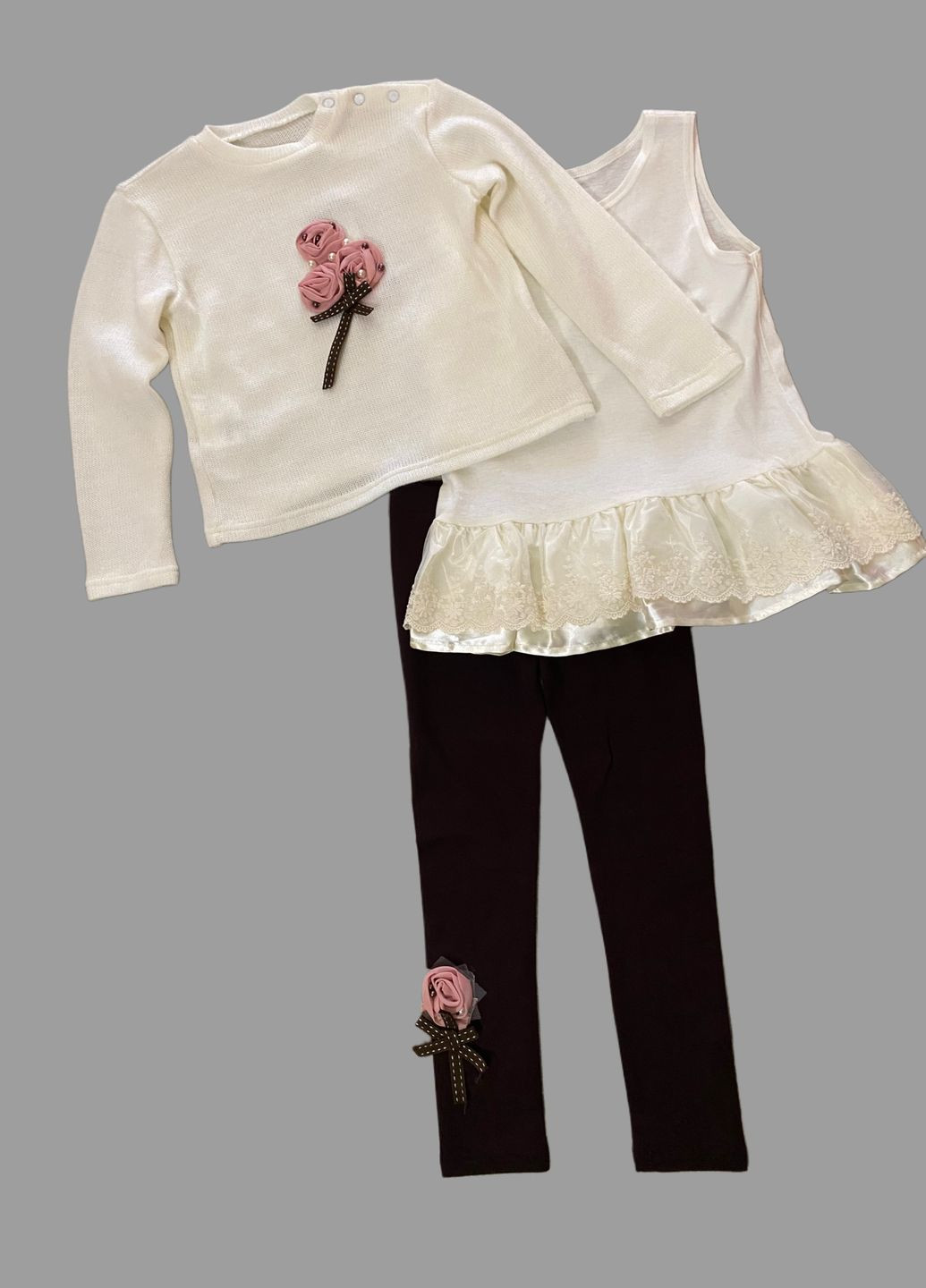 Комбинированный демисезонный костюм для девочки тройка тройка, брючный Baby Angel