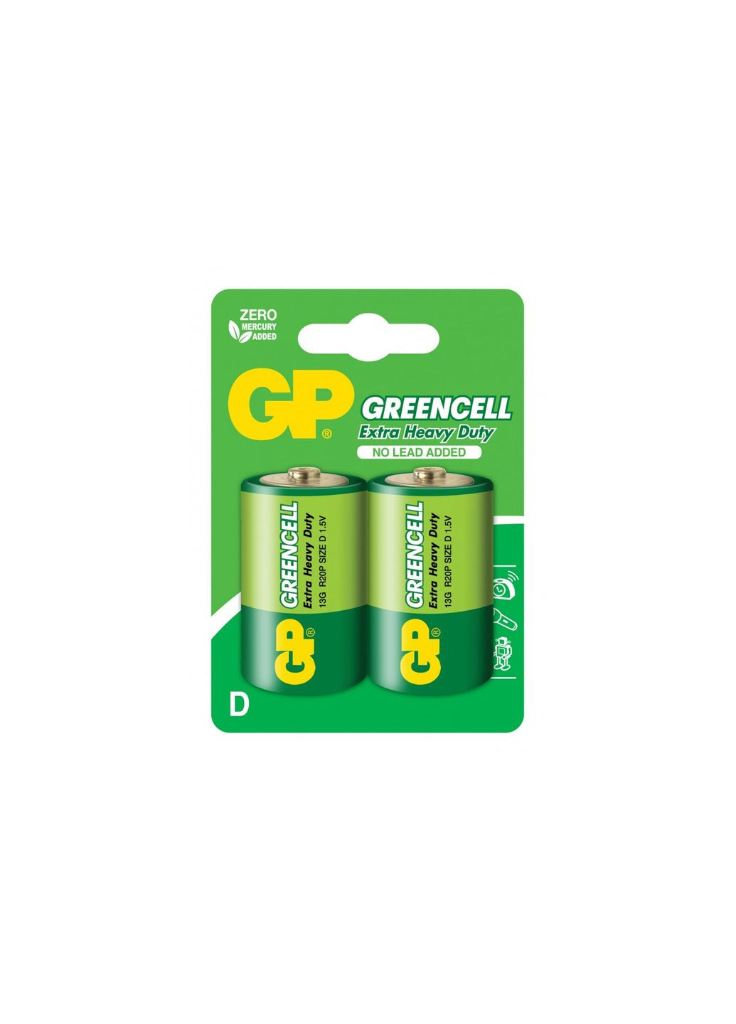 Батарейки GREENCELL 1.5V Солевые, 13G-U2, R20, D 2 шт. GP (297454923)