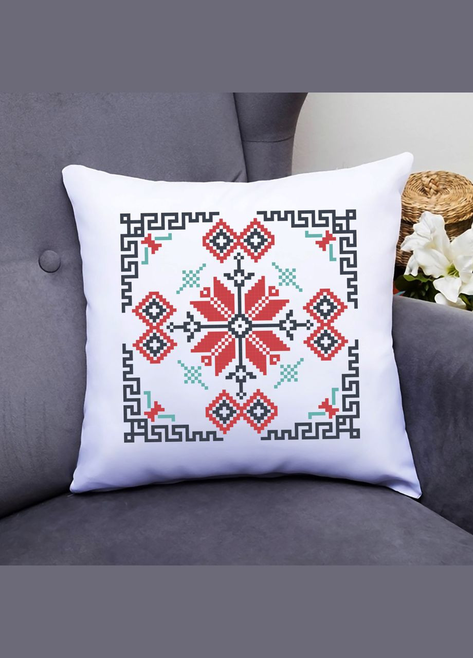 Подушка біла декоративна із оригінальним етнічним принтом "Український орнамент" Push IT Кавун (316095804)