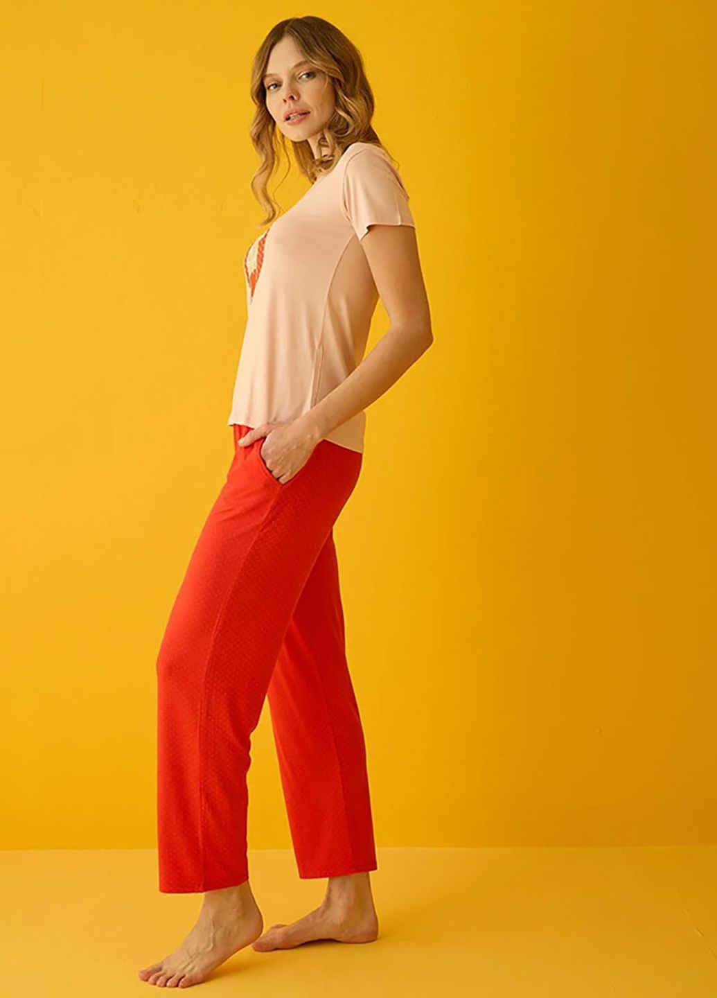 Персиковая всесезон пижама футболка + брюки Angels Secret