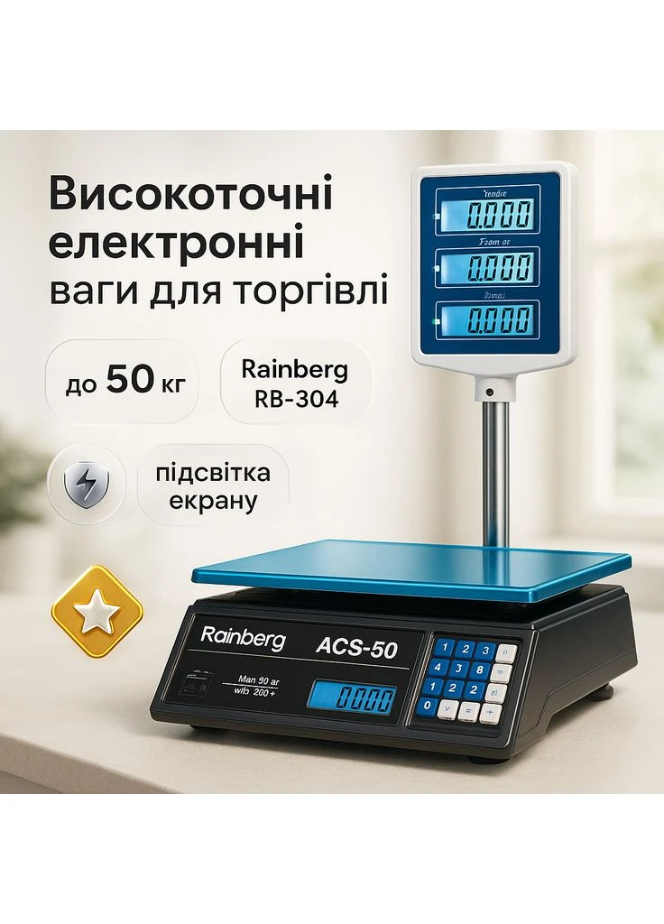 Ваги ручні 50 кг, Ваги торгові електронні 50кг Настільні для роботи в магазині OV-48 Rainberg (401682610)