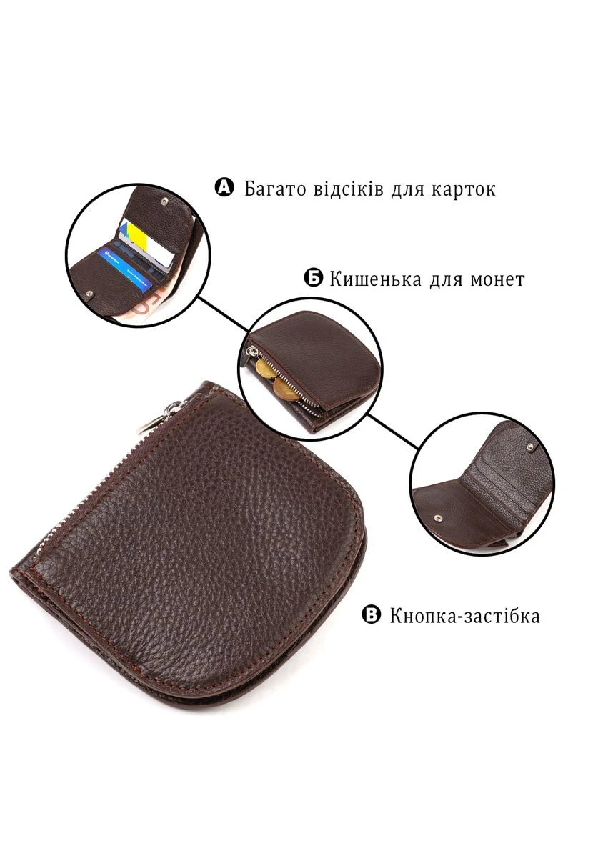 Полукруглое женское портмоне из натуральной кожи флотар CANPELLINI Коричневое Верховинка 21835 (398293841)